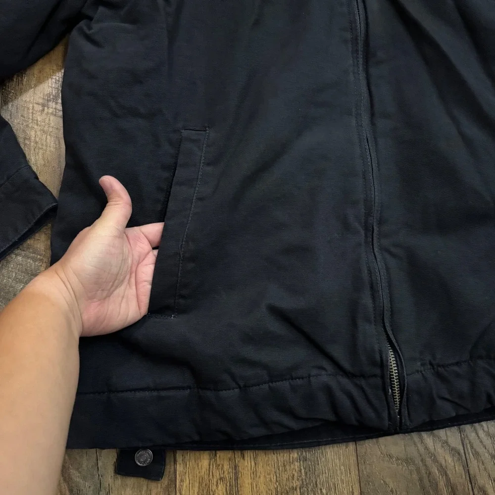 Wrangler Mens L Black Canvas Work Jacket Quilted Corduroy Lined Collar Cowboy